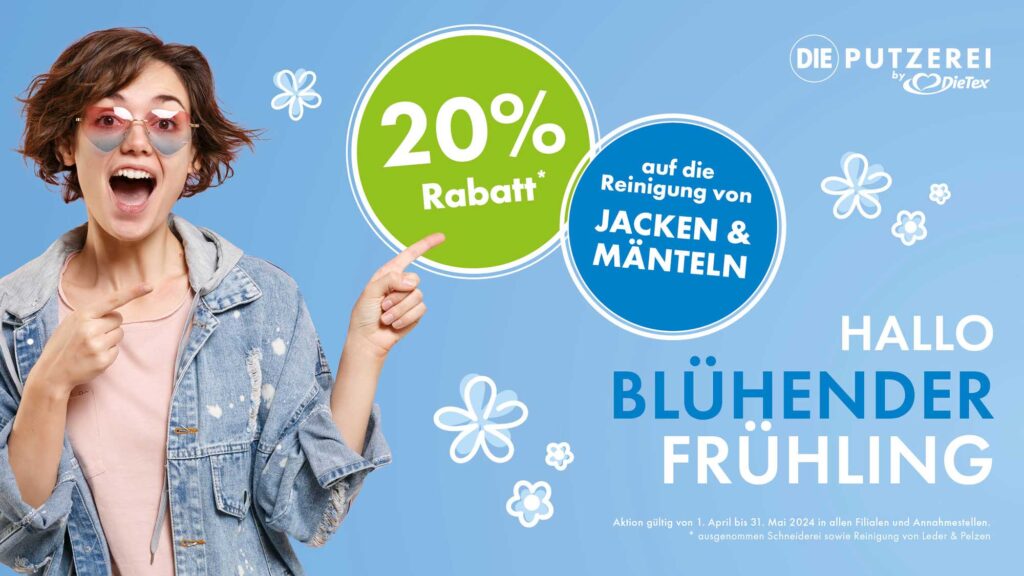 Frühlingsaktion in der Putzerei: -20% auf die Reinigung von Jacken und Mänteln